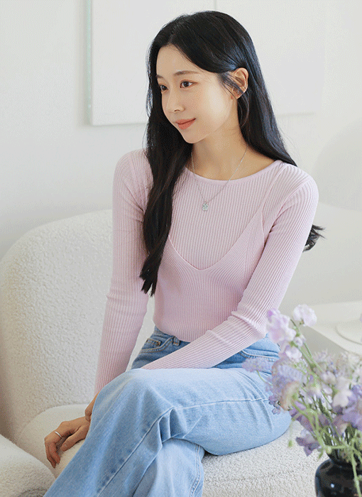 [The Onme] Layered Bustier Ribbed Knit Top