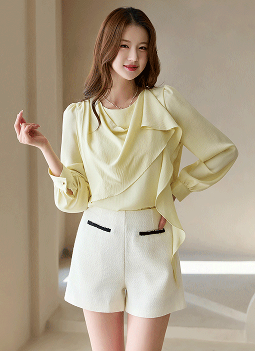 Asymmetry Drape Satin Blouse