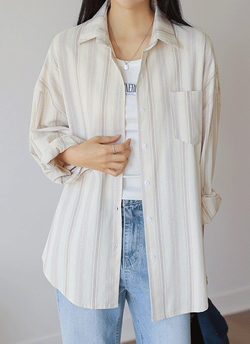 [The Onme] Easy Days Striped Loose Shirt 