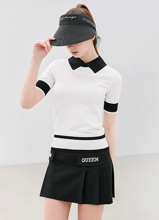 [QoG] Contrast Trim Collared Knit Top
