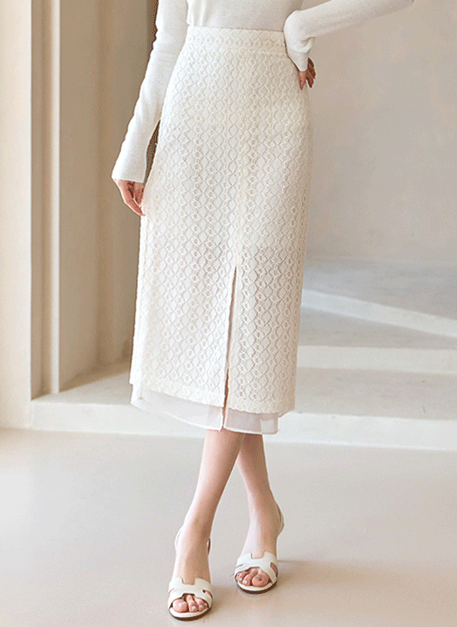 Elegant Lace & Chiffon H-line Skirt