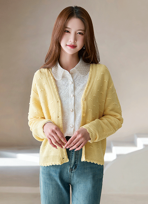 (5 Colors) Soft Ribbon Patterned Knit Cardigan