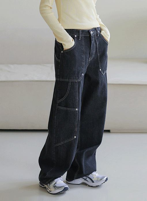 [The Onme] Stitch Detail Carpenter Jeans