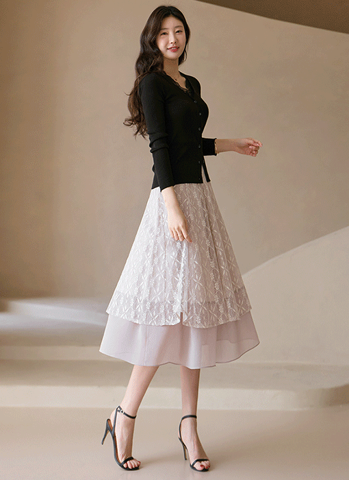 [LouisAngel] Feminine Lace Layered Flare Skirt