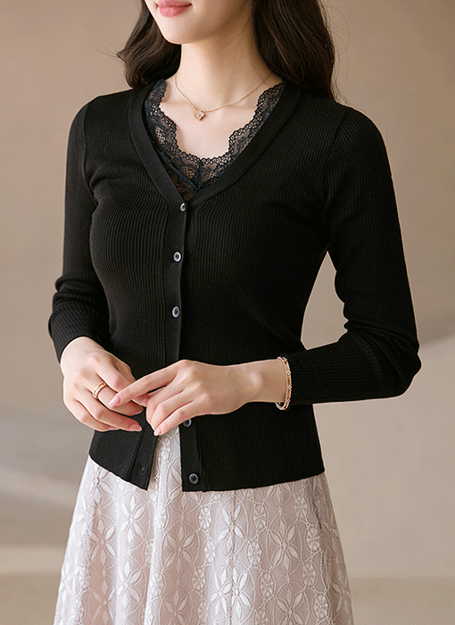 (4 Colors) Misty Rib V-Neck Knit Cardigan