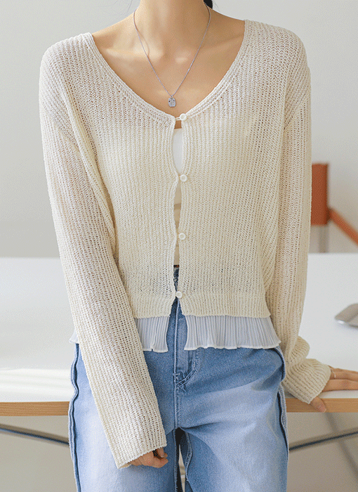 [The Onme]  Lace Frill Layered Knit Cardigan