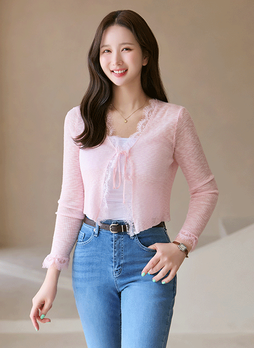 (4 Colors) Airy Tie-Front Sheer Knit Cardigan