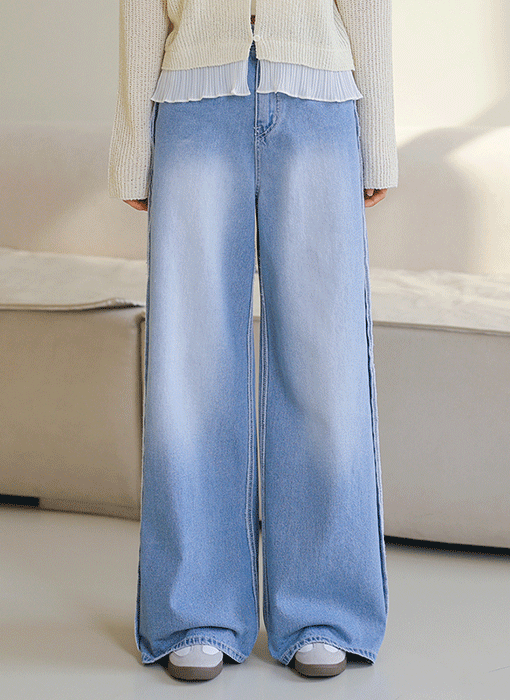 [The Onme] Exposed Seam Wide-Leg Jeans