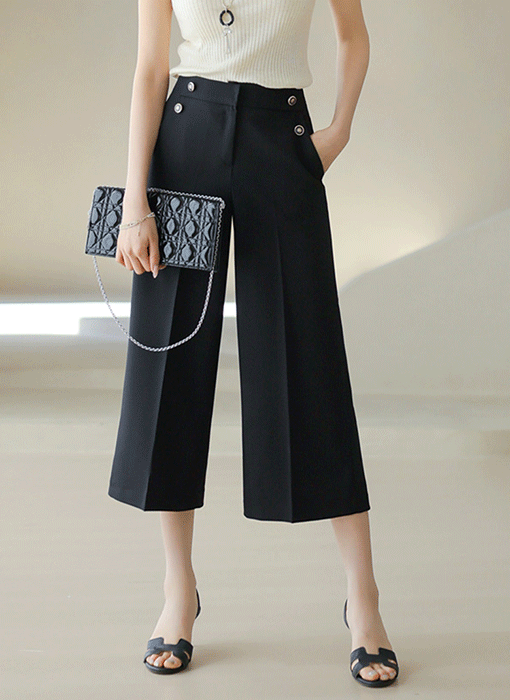  City Cool Side-Button Cropped Wide Slacks