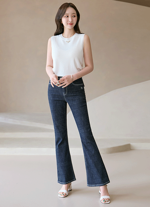 PetiteBow Contrast Stitch Boot-Cut Jeans