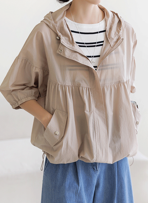 [The Onme] Breeze Bloom Hooded Shirring Jacket