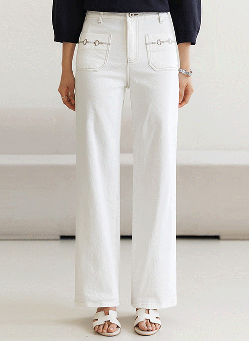 [The Onme] (5 Colors) Embroidered Patch Straight Cotton Pants