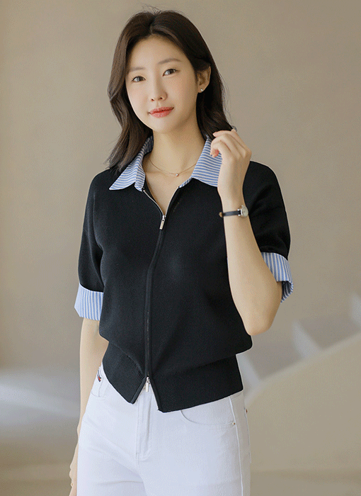 Shirt Trim Summer Knit Zip-Up