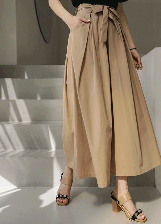 Elastic Waist Self Belted Wide Leg Culottes