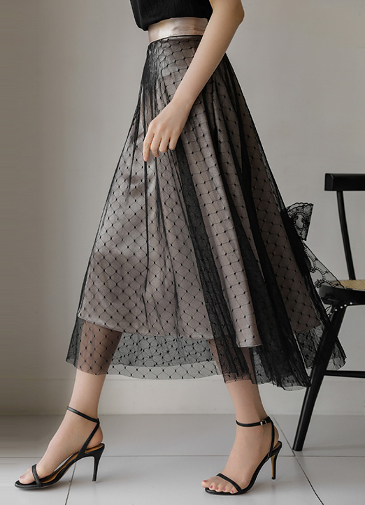 Elastic Back Waist Diamond Pattern Tulle Skirt