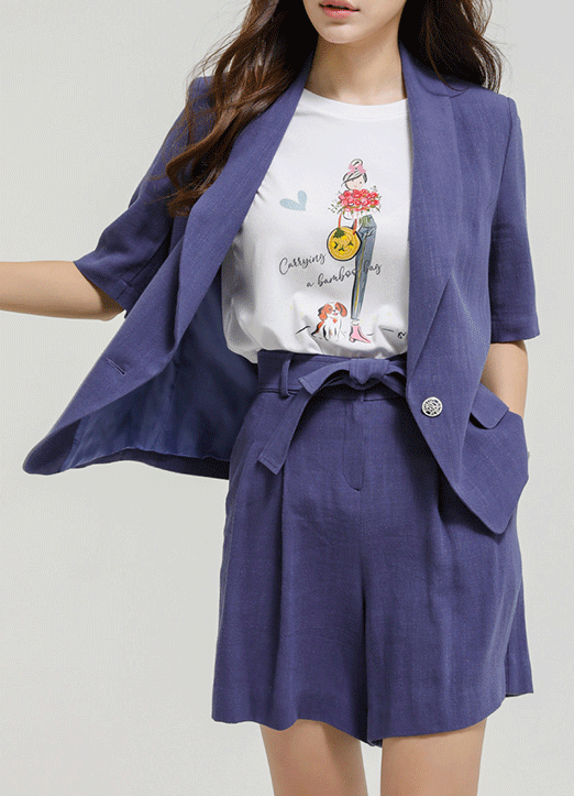 [Louis Angel] Linen Blend Shawl Collared One Button Jacket