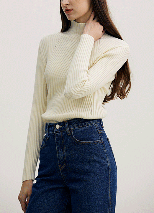 (5 Colors) Diagonal Rib Mock Neck Knit Top