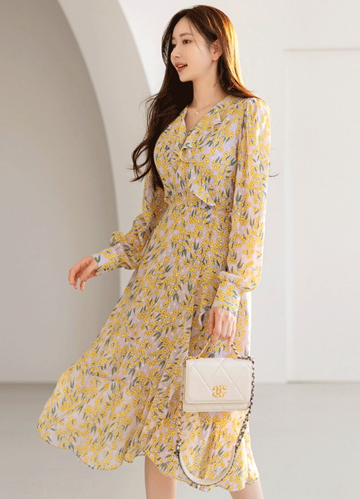 [Louis Angel] Petite Floral Ruffle Dress