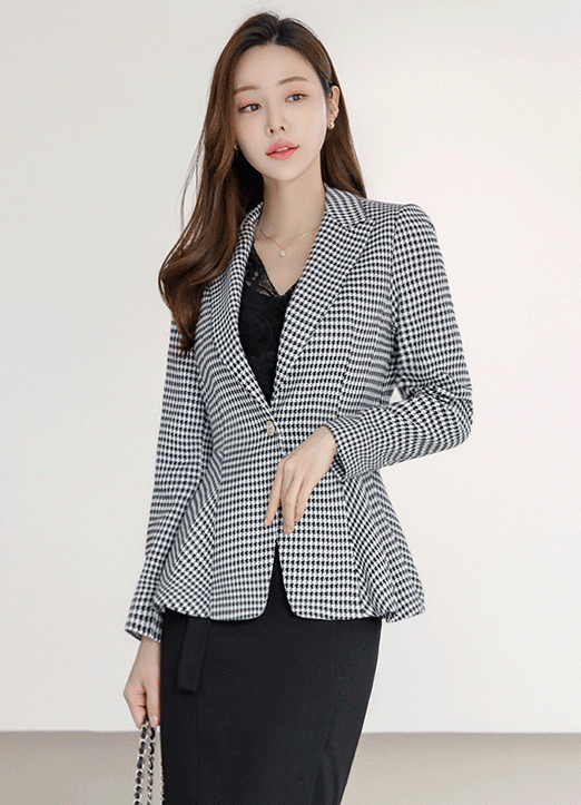 [Louis Angel]  Houndtooth Tailored Peplum Jacket