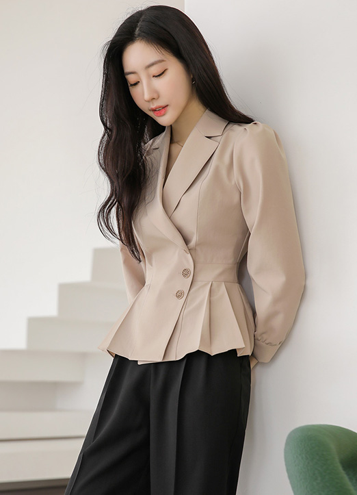 Wrap Design Pleats Detail Peplum Blouse