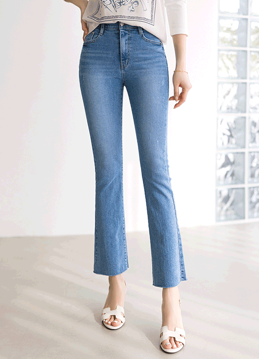 Elastic Waist Slim Raw Hem Slim Boot-Cut Jeans
