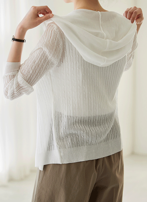 Lightweight Hooded Cable Knit Cardigan