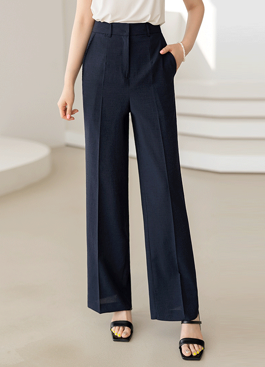 High Rise Linen-Like Straight Wide Slacks