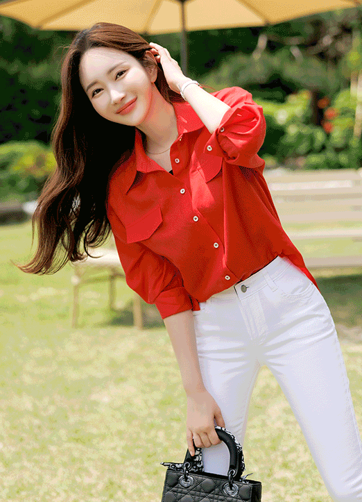 [Louis Angel] Linen Blended Basic Pocket Shirt