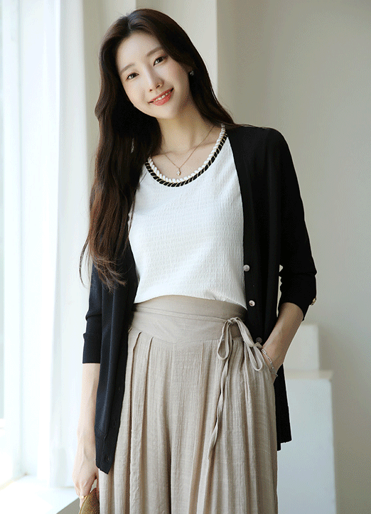 [Louis Angel] V-Neck 3/4 Sleeve Knit Cardigan