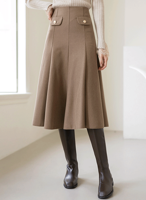 Elastic Back Waist Paneled Pleats Flare Skirt