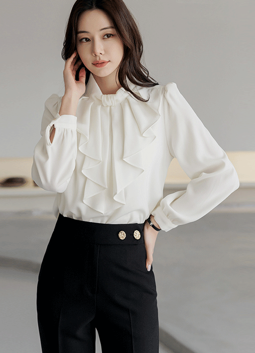 Feminine High Neck Ruffle Blouse