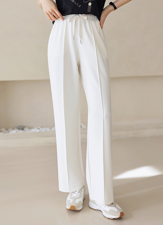 Elastic Drawstring Waist Stretch Wide Pants