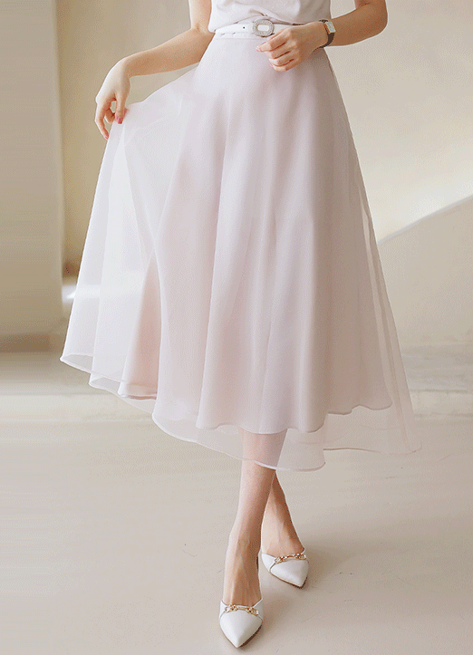 Elastic Back Waist Organza Layered Flare Skirt