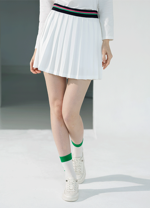 [QoG] (6 Colors) Contrast Elastic Waist Pleats Mini Skirts w/ Inner Shorts
