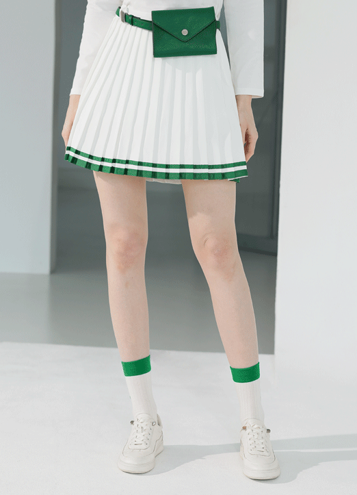 [QoG] Contrast Tape Pleated Skirt w/ Inner Shorts