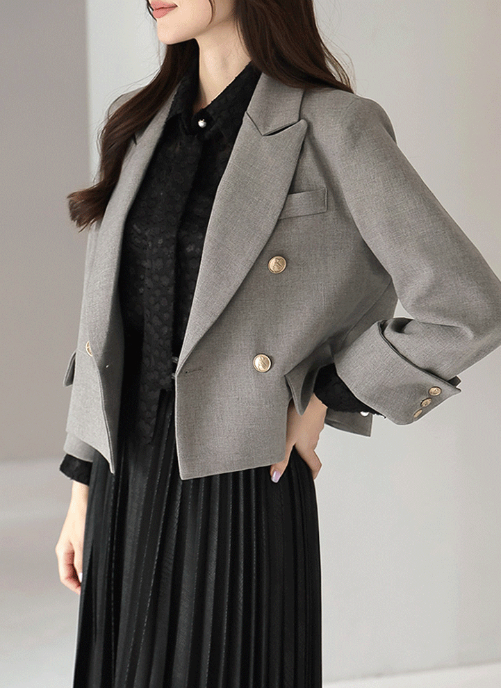 Double Breasted Gold Button Cropped Jacket