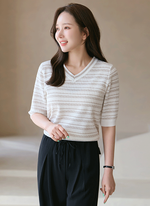 Lustre Stripe V-Neck Knit