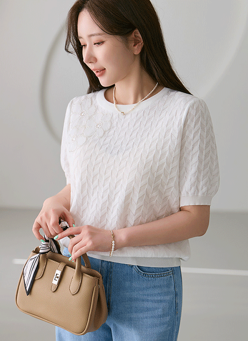 Shinepetal Accent Textured Knit Top