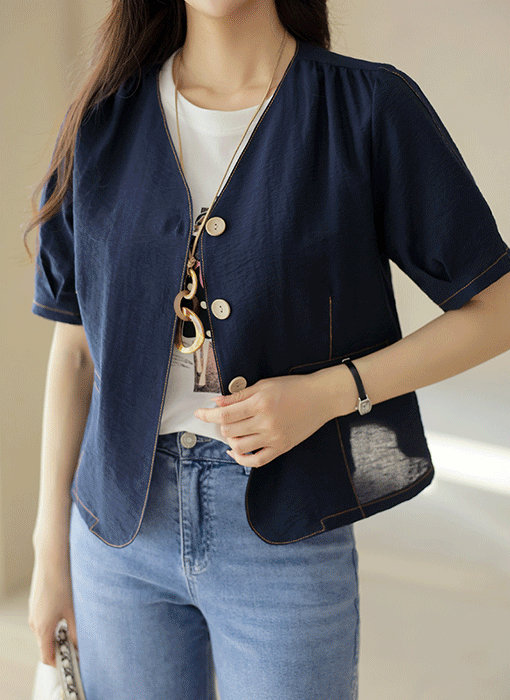 [Special Price] Natural Mood Contrast-Stitch Jacket