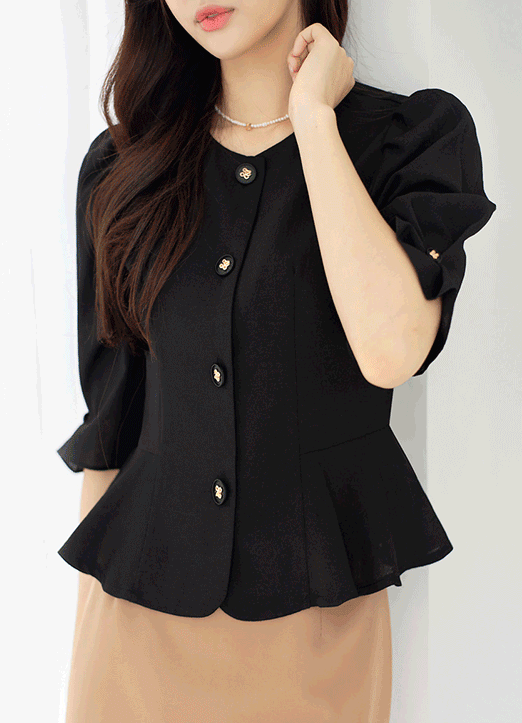 Puff Half Sleeve Flared Hem Peplum Blouse