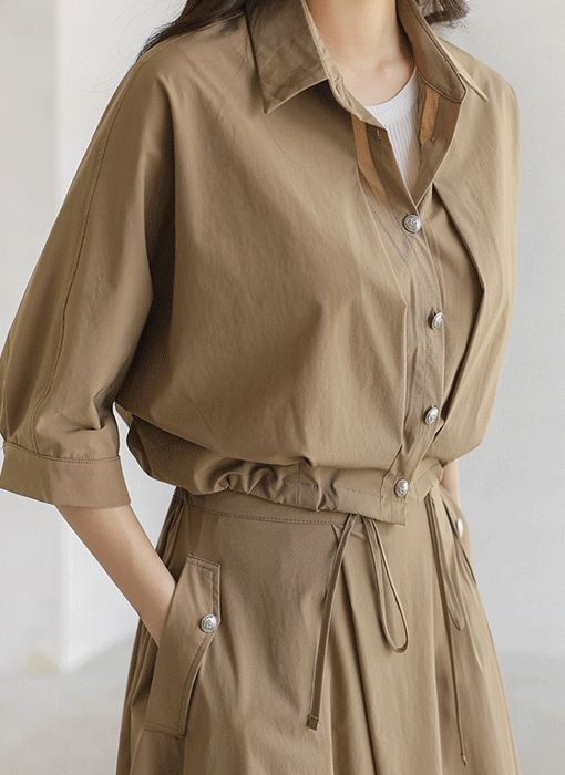Structured Pintuck Drawstring Shirt