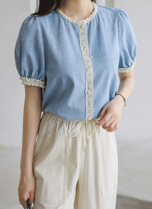  Sweet Stitch Denim Blouse