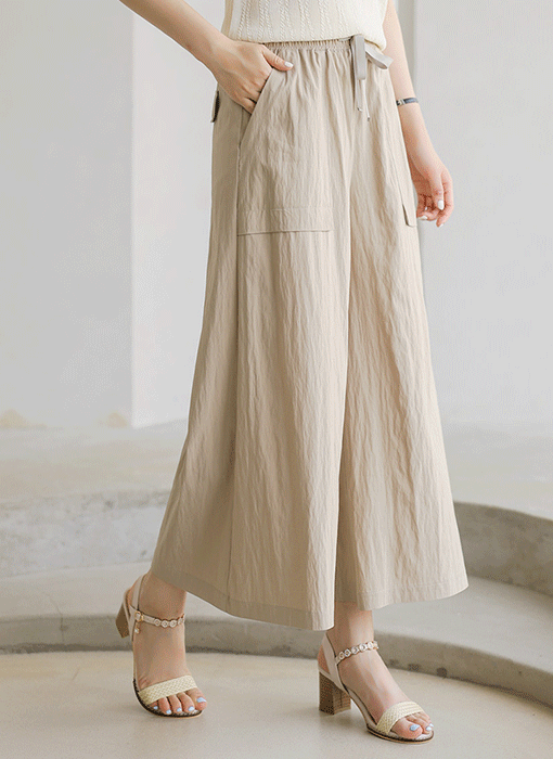 Soft Crinkle Big Pocket Wide-Leg Pants