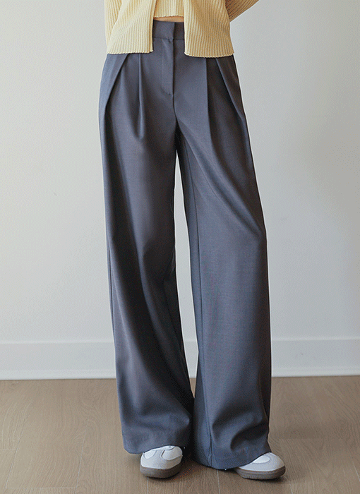 [The Onme] High-Wasist Pintuck Wide Slacks