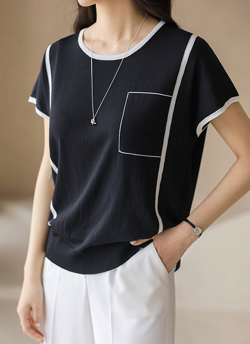 Contrast Trim Cap Sleeve Cool Knit 