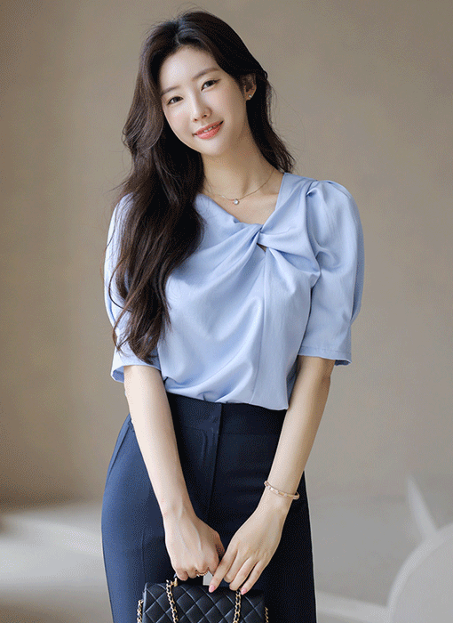 Feminine Twist Neck Satin Blouse