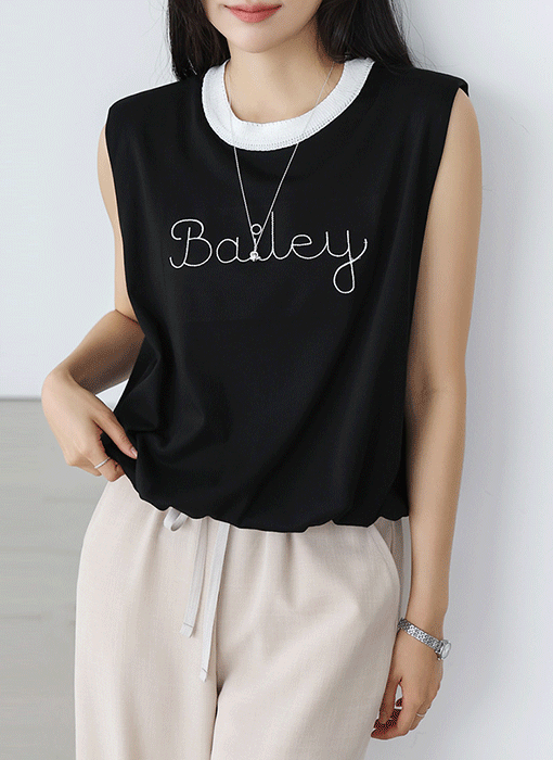 [The Onme] Volume Shirring Round Neck Sleeveless Tee