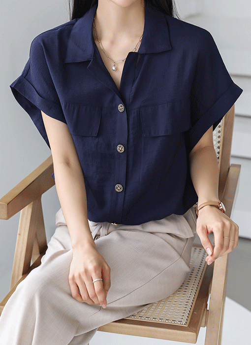 [The Onme] Rolled Sleeve Drawstring Blouse