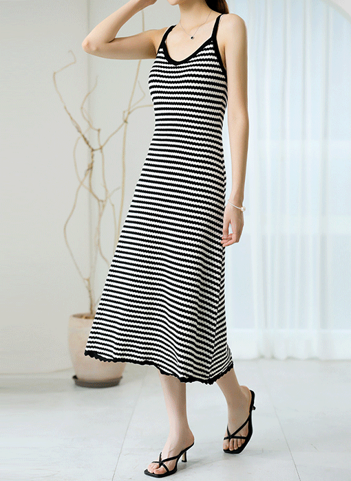 Wavy Stripe Knit Cami Dress