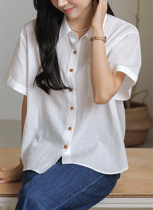 [The Onme] Back Script Linen-Blend Shirt